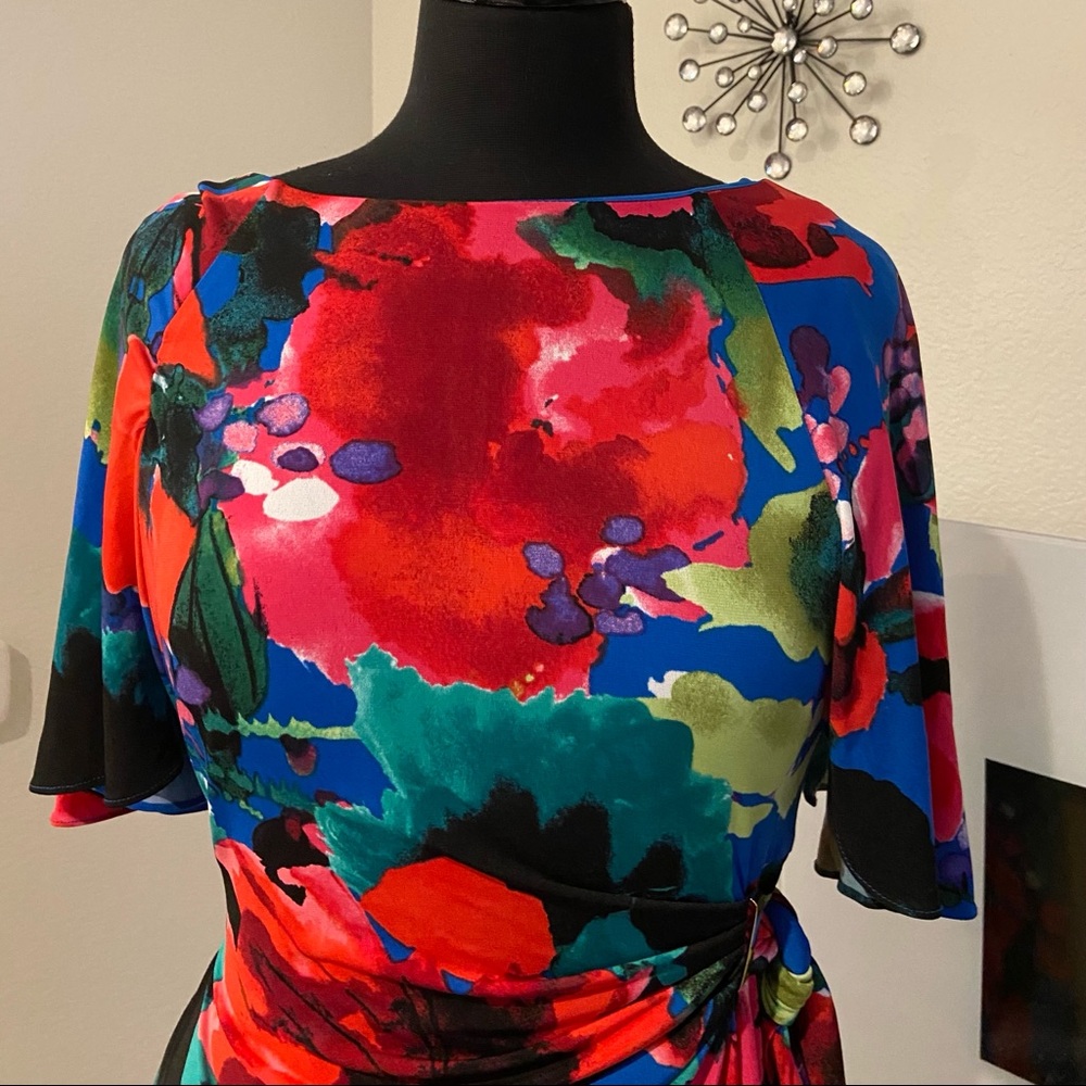 NEW TAHARI ASL Multicolor Floral Short Sleeved Dress size 6 - Picture 10 of 13